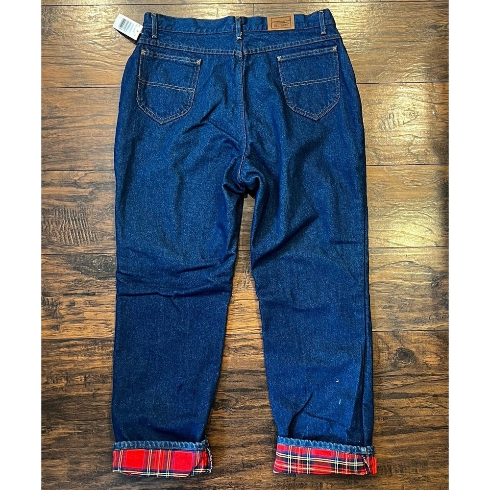 L.L.Bean Vintage Women's Flannel Lined Jeans Blue Straight Leg Plaid Cuff 36x32